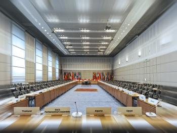 The empty meeting Hall of the OSCE's main regular decision-making body, the Permanent Council.